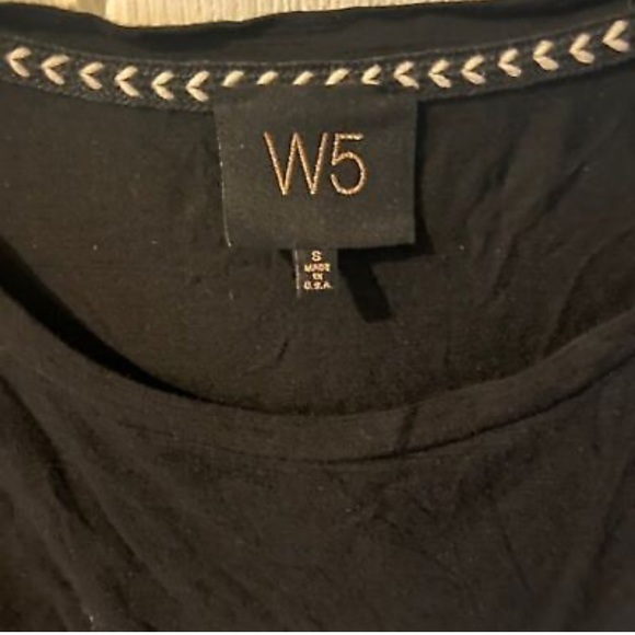 Anthropologie W5 Knit Top Black Bell Sleeve embroidery Tribal Trim Cropped Sz S - Picture 10 of 13